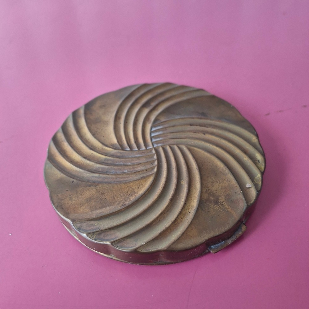 Vintage Max Factor Hollywood Brass Powder Compact Swirl Sunburst Mirror